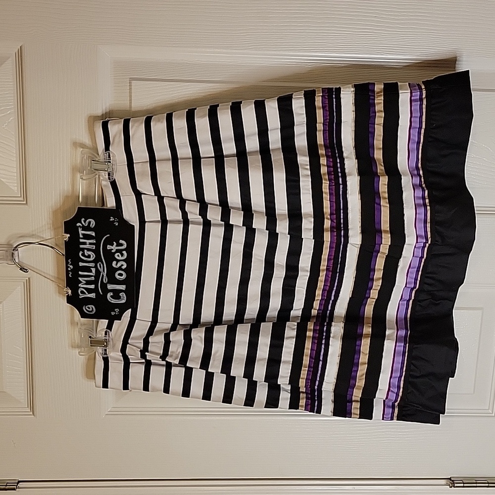 White House Black Market A-Line Skirt 10 Stripe Ribbon Black White Purple